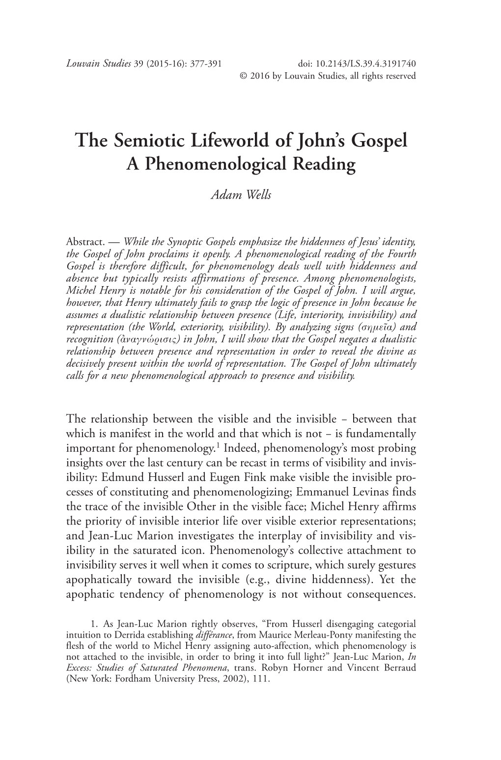 The Semiotic Lifeworld of John's Gospel