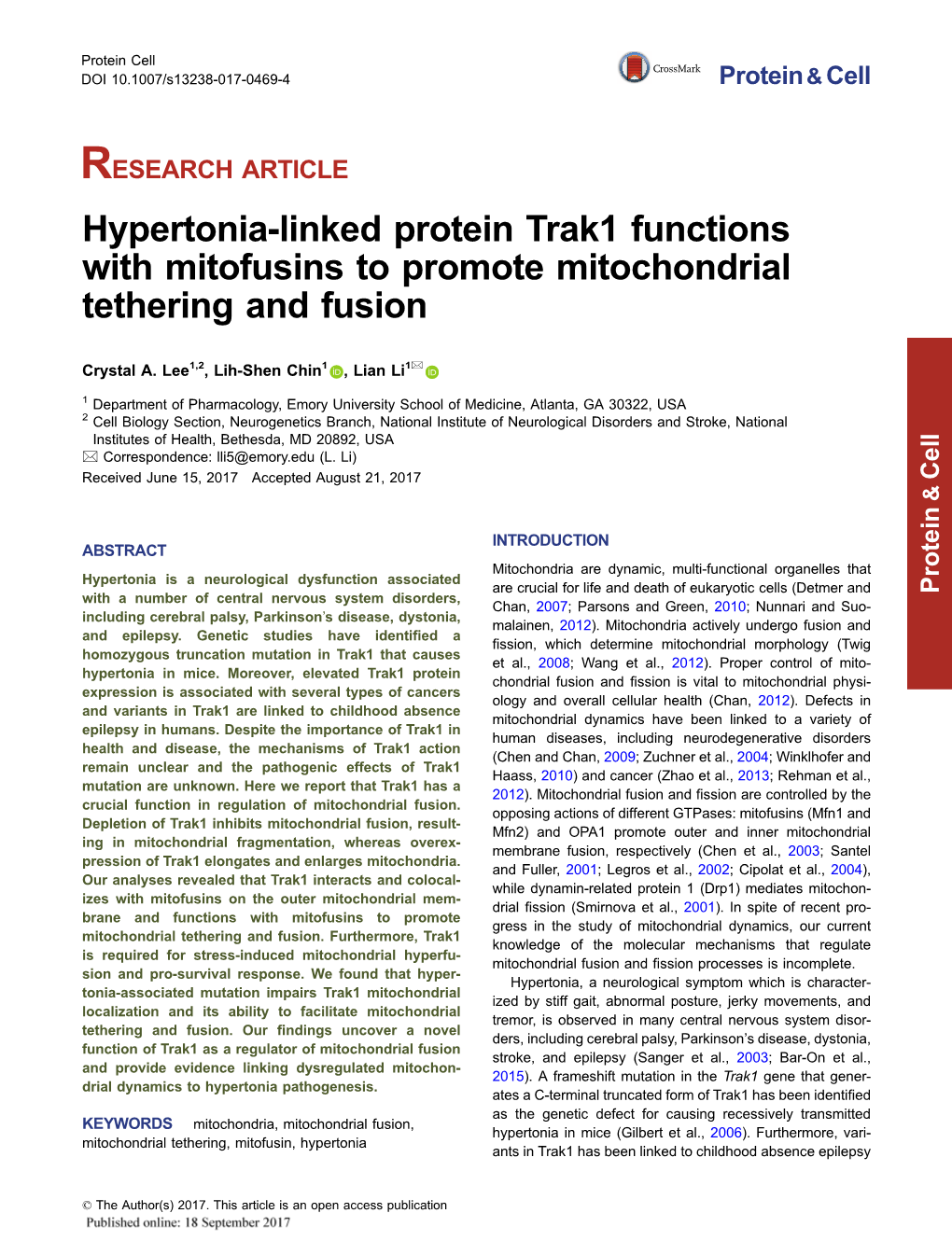 Hypertonia-Linked Protein Trak1 Functions with Mitofusins to Promote Mitochondrial Tethering and Fusion