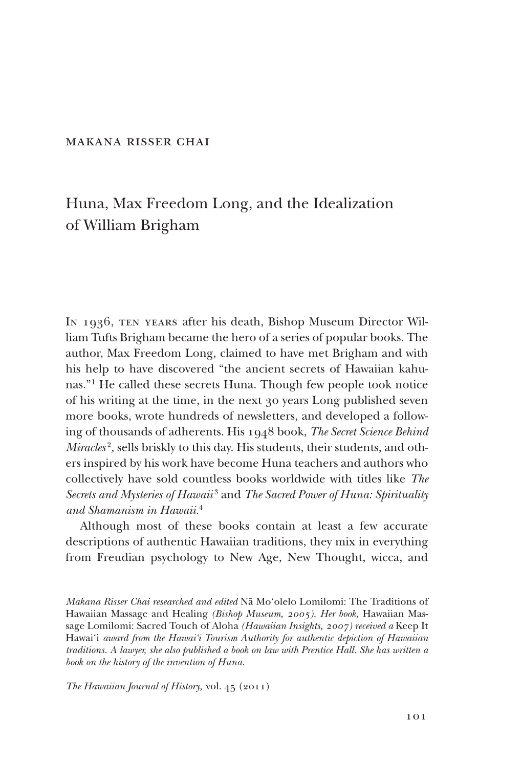 Huna, Max Freedom Long, and the Idealization of William Brigham