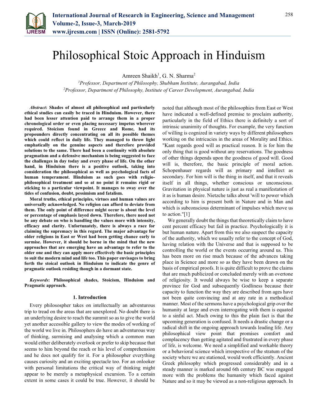 Philosophical Stoic Approach in Hinduism