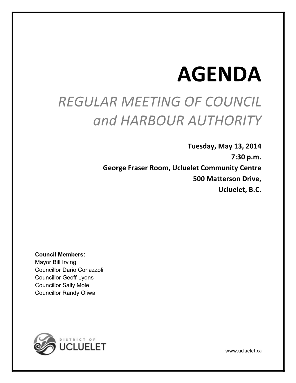 AGENDA REGULAR MEETING of COUNCIL and HARBOUR AUTHORITY