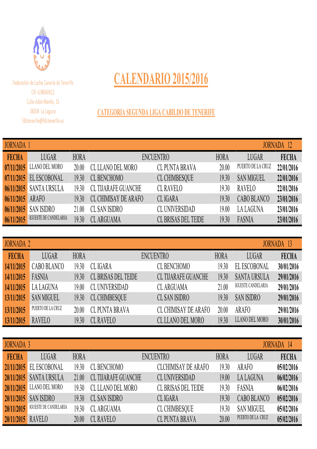 Calendario 2015/2016