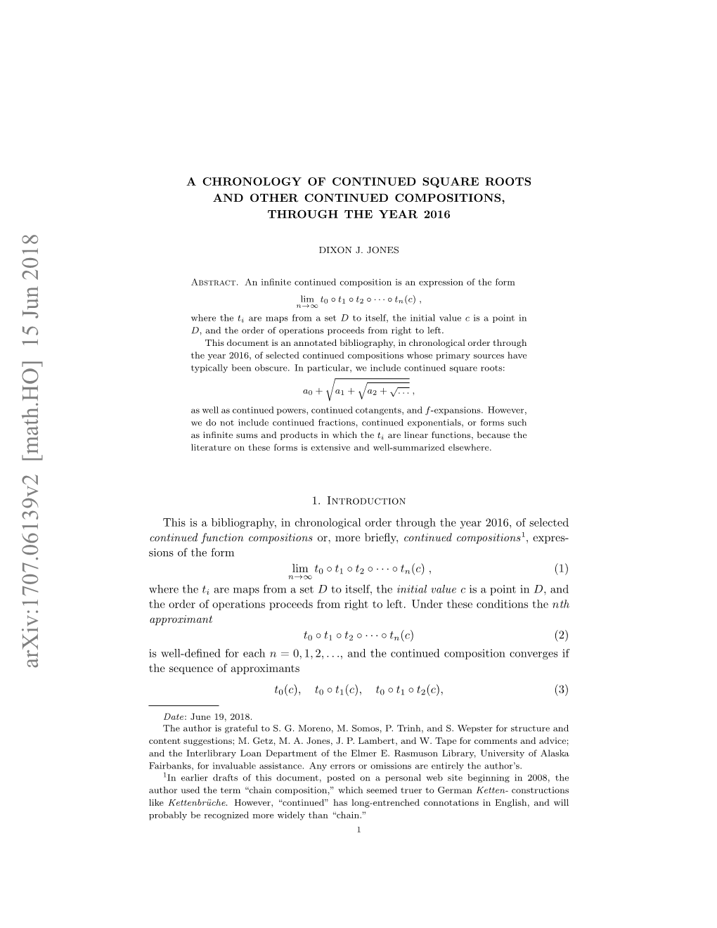 Arxiv:1707.06139V2 [Math.HO] 15 Jun 2018 the Sequence of Approximants