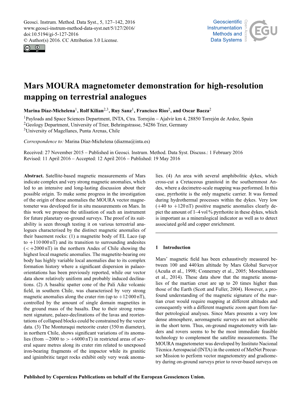 Mars MOURA Magnetometer Demonstration for High-Resolution Mapping on Terrestrial Analogues