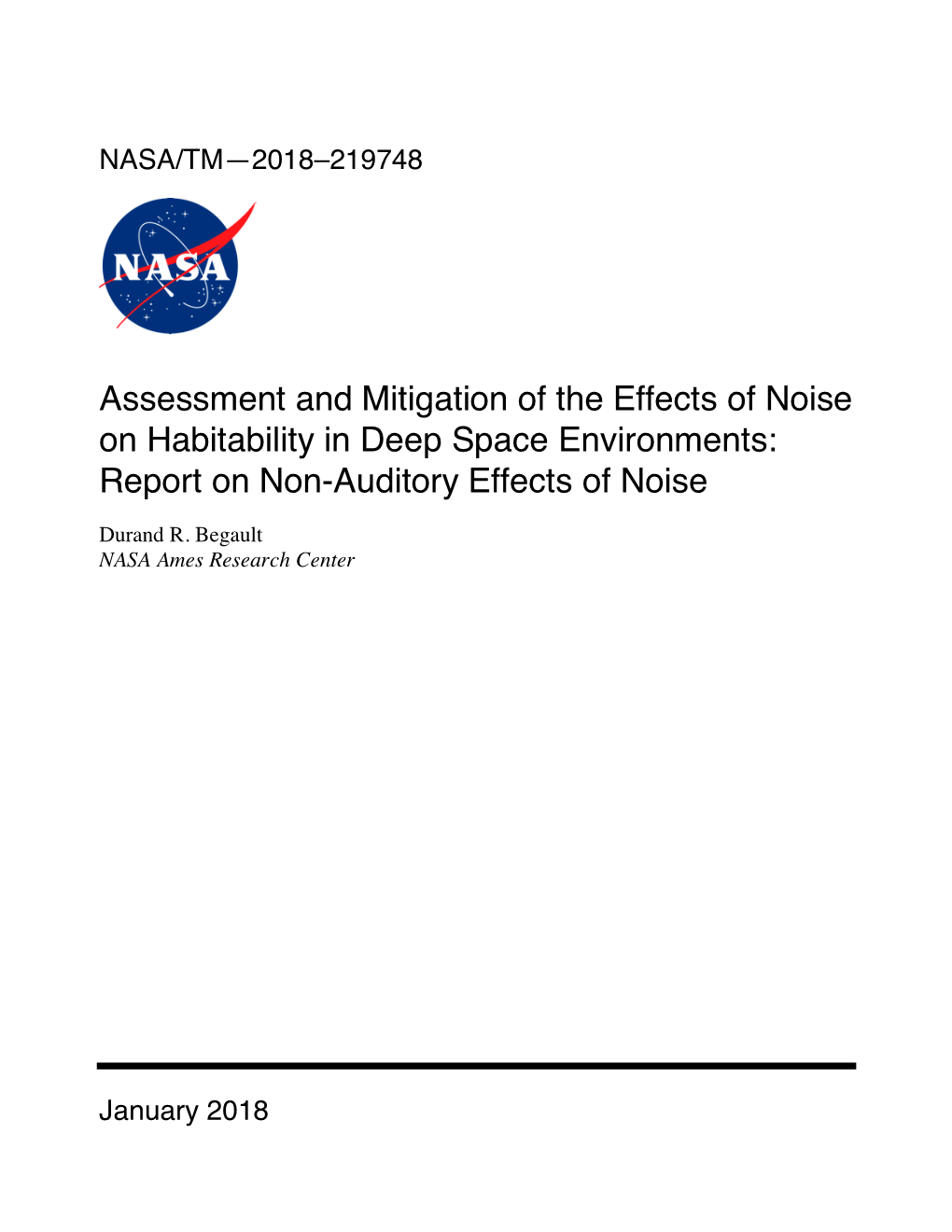 Assessment and Mitigation of the Effects of Noise on Habitability in Deep Space Environments: Report on Non-Auditory Effects of Noise
