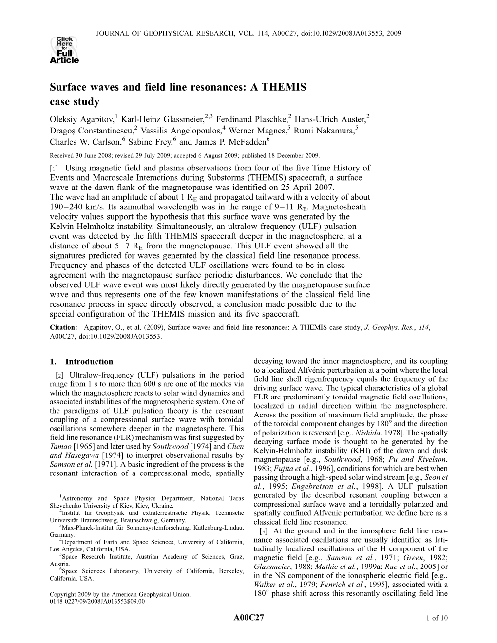 Surface Waves and Field Line Resonances: a THEMIS Case Study