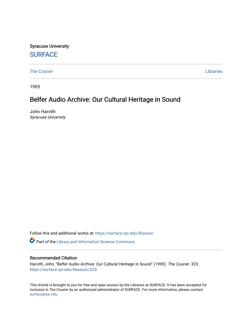 Belfer Audio Archive: Our Cultural Heritage in Sound