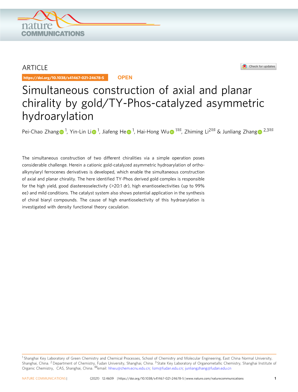 Simultaneous Construction of Axial and Planar Chirality by Gold/TY