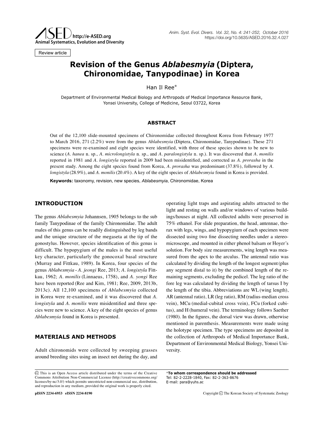 Revision of the Genus Ablabesmyia (Diptera, Chironomidae, Tanypodinae) in Korea