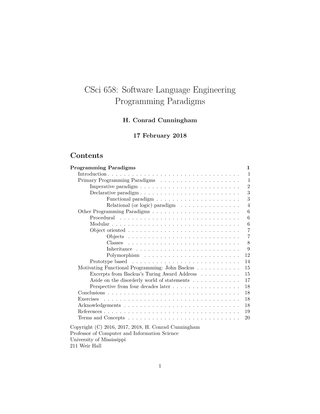 Csci 658: Software Language Engineering Programming Paradigms