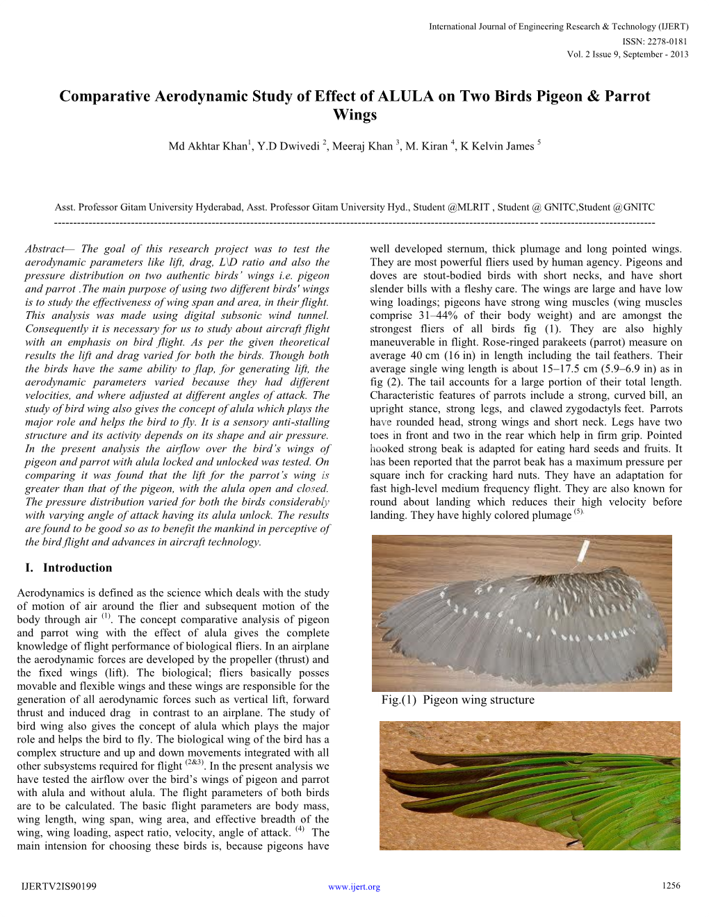 Comparative Aerodynamic Study of Effect of ALULA on Two Birds Pigeon & Parrot