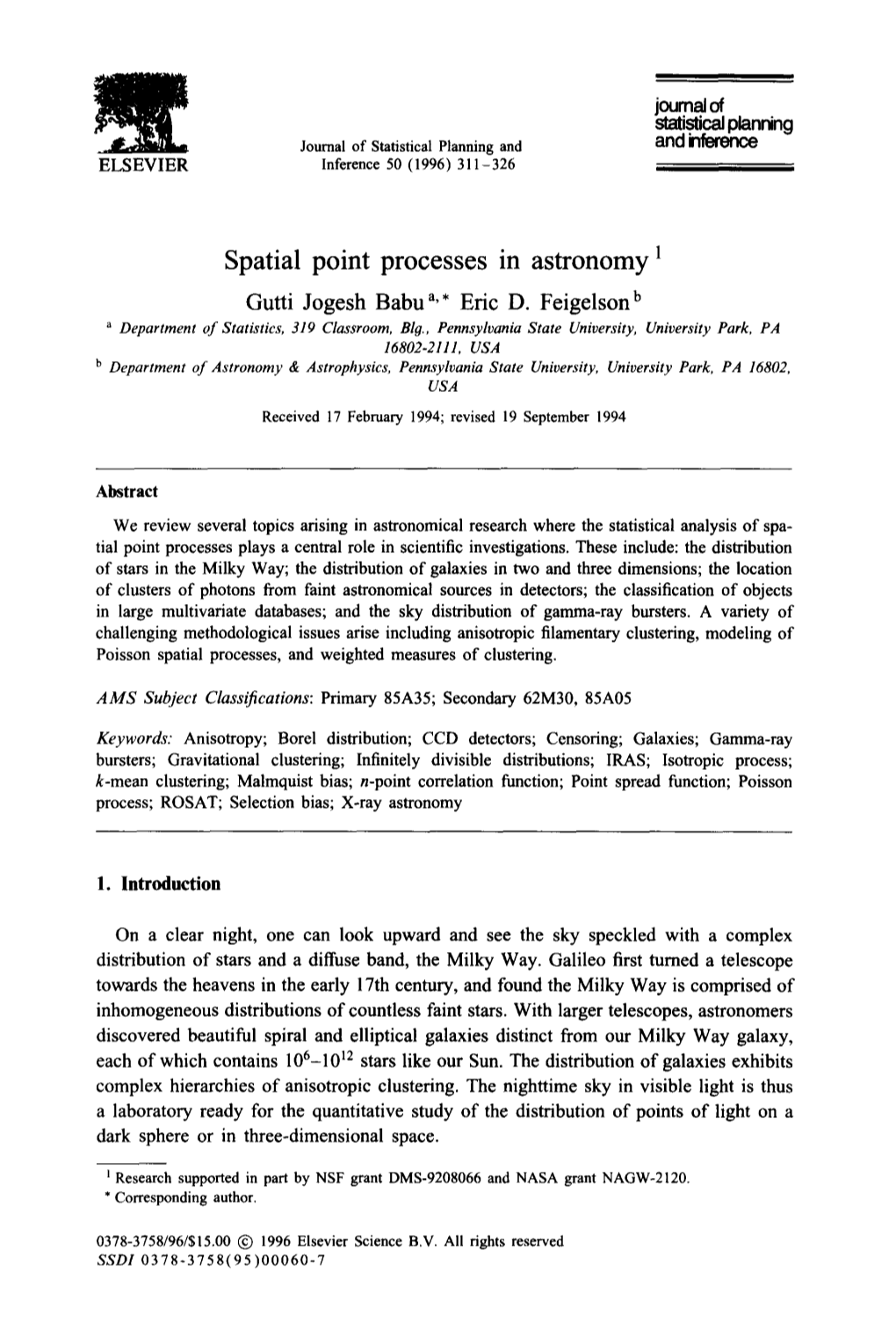 Spatial Point Processes in Astronomy 1 Gutti Jogesh Babu A,, Eric D