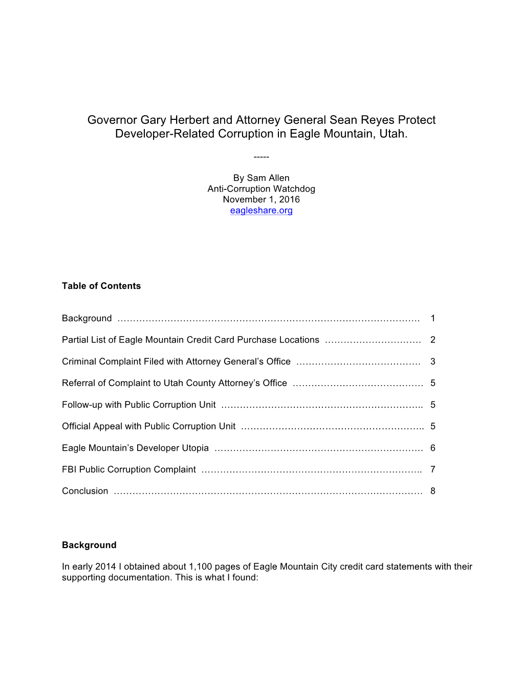 Governor Gary Herbert and Attorney General Sean Reyes Protect Developer-Related Corruption in Eagle Mountain, Utah