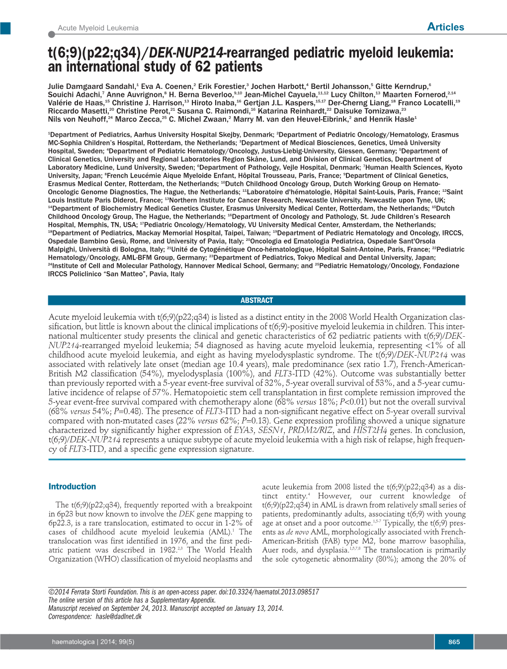 (P22;Q34)/DEK-NUP214-Rearranged Pediatric Myeloid Leukemia