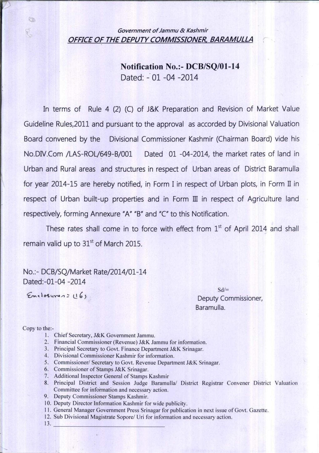 Notification No.:- DCB/SQ/01-14 Dated: 01 -04 -2014 J^;„4L 1A-% Ka„'A „