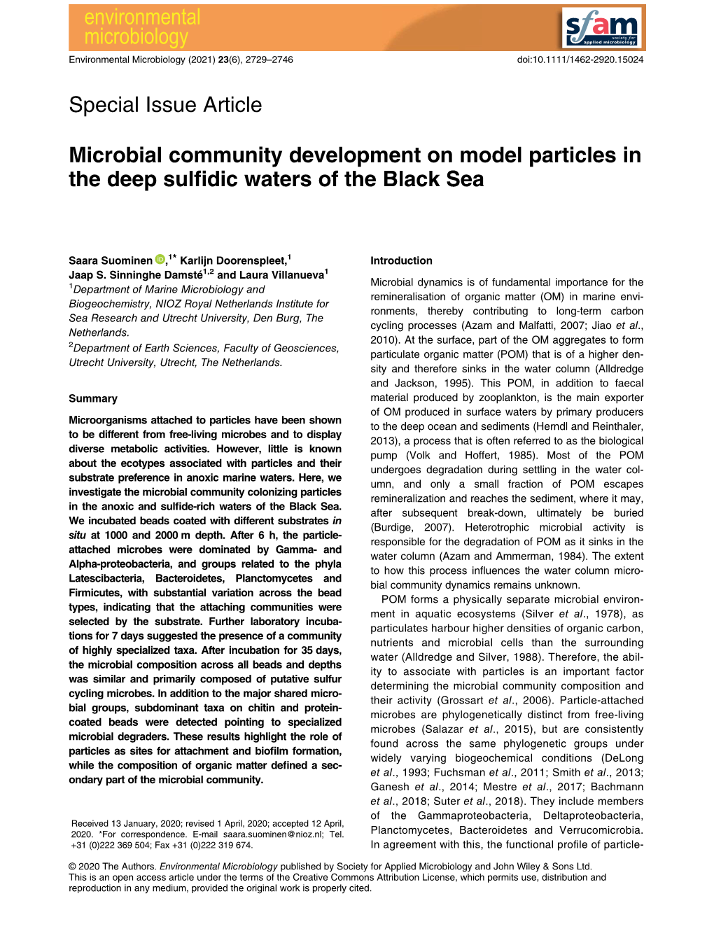 Microbial Community Development on Model Particles in the Deep Sulfidic Waters of the Black