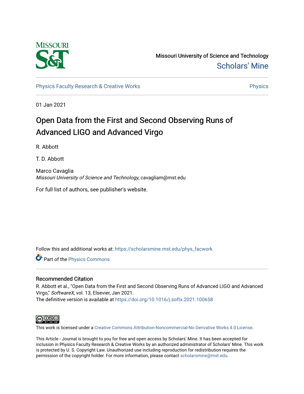 Open Data from the First and Second Observing Runs of Advanced LIGO and Advanced Virgo