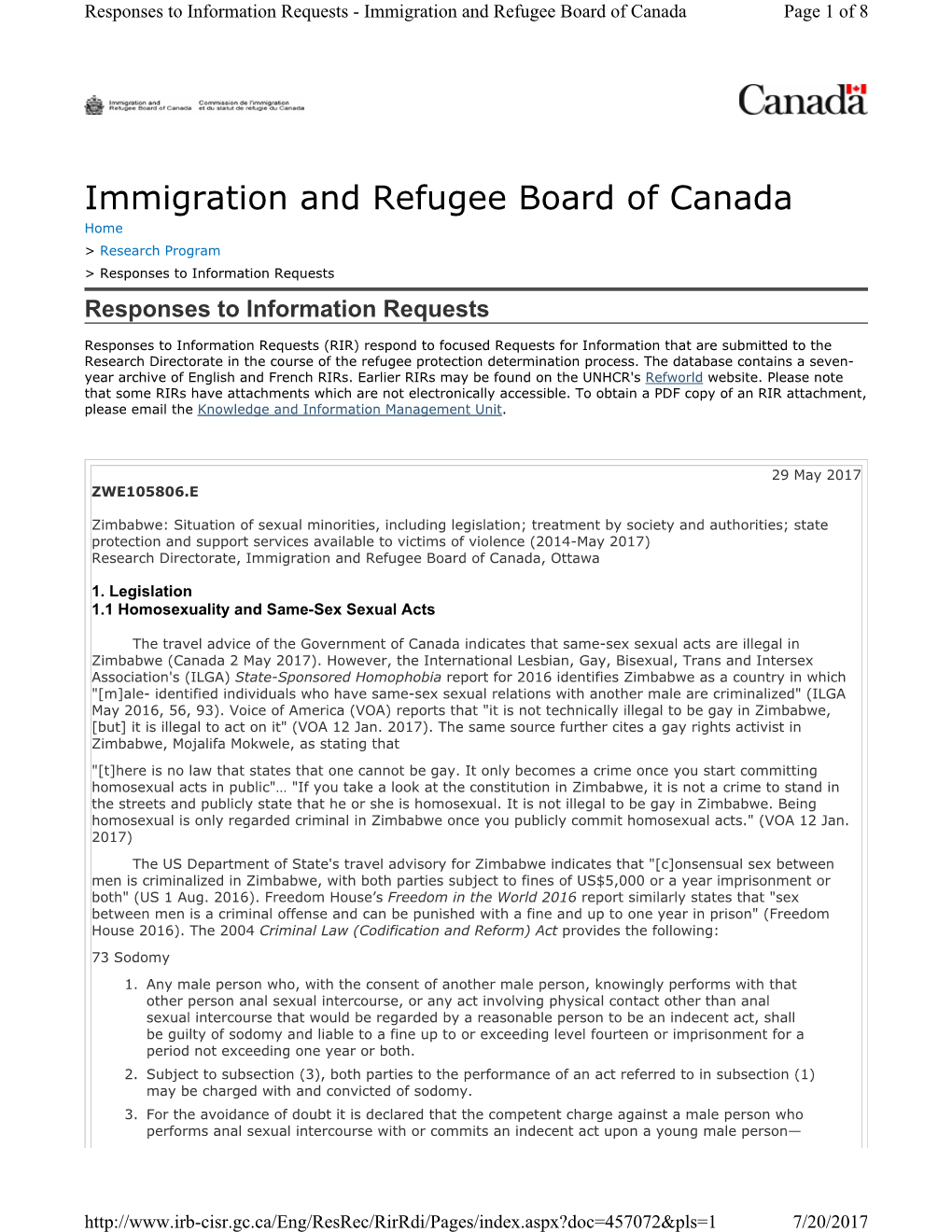 Immigration and Refugee Board of Canada Page 1 of 8