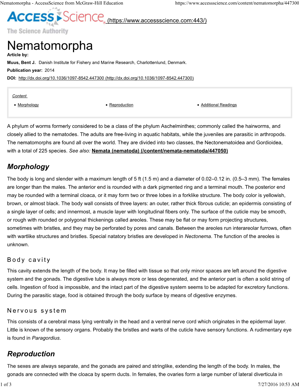 Morphology Reproduction Additional Readings