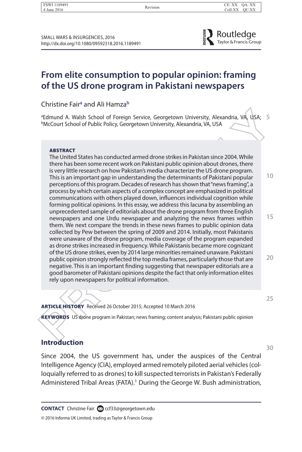 Framing of the US Drone Program in Pakistani Newspapers