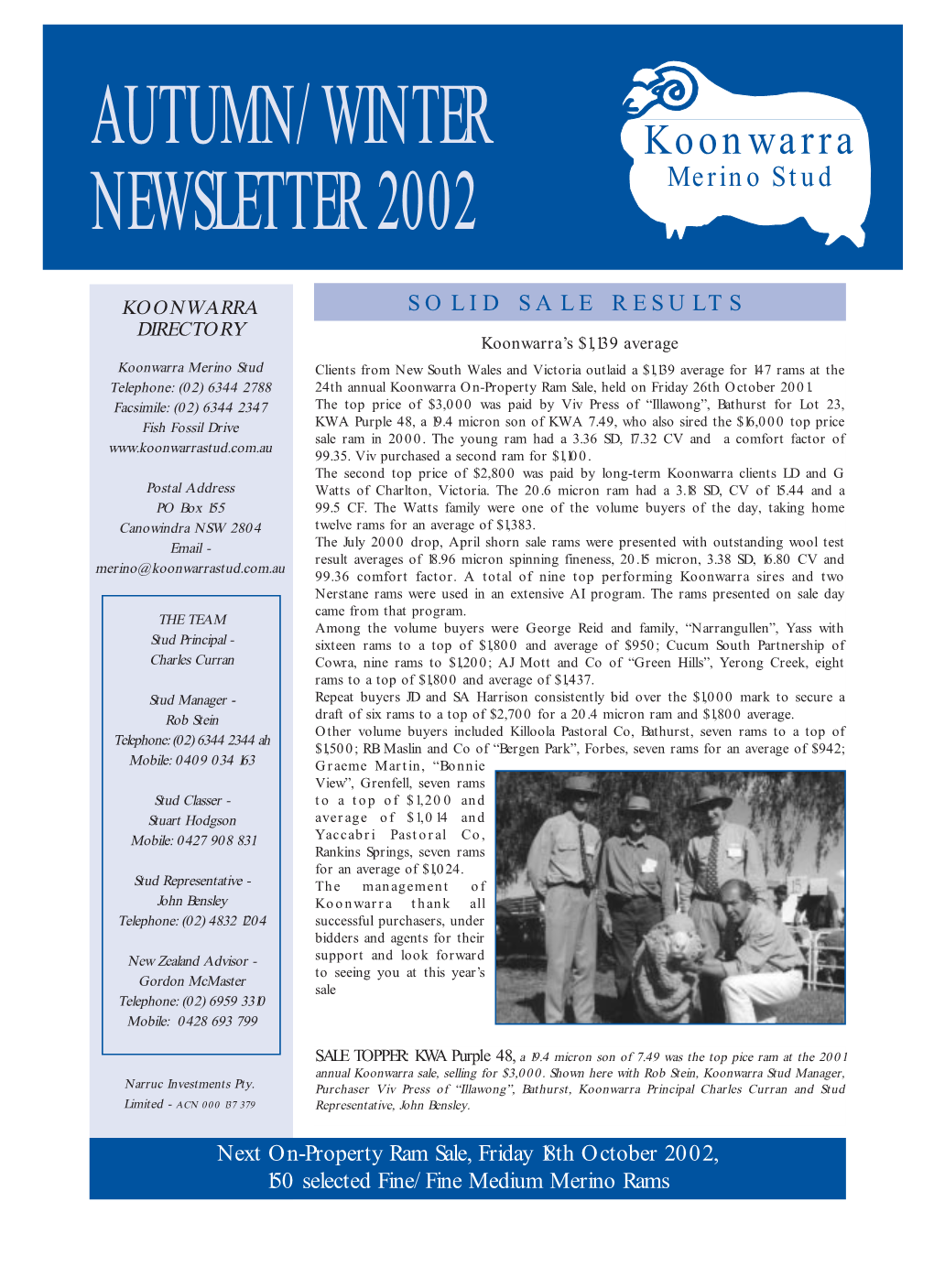 Autumn/Winter 2002 Newsletter