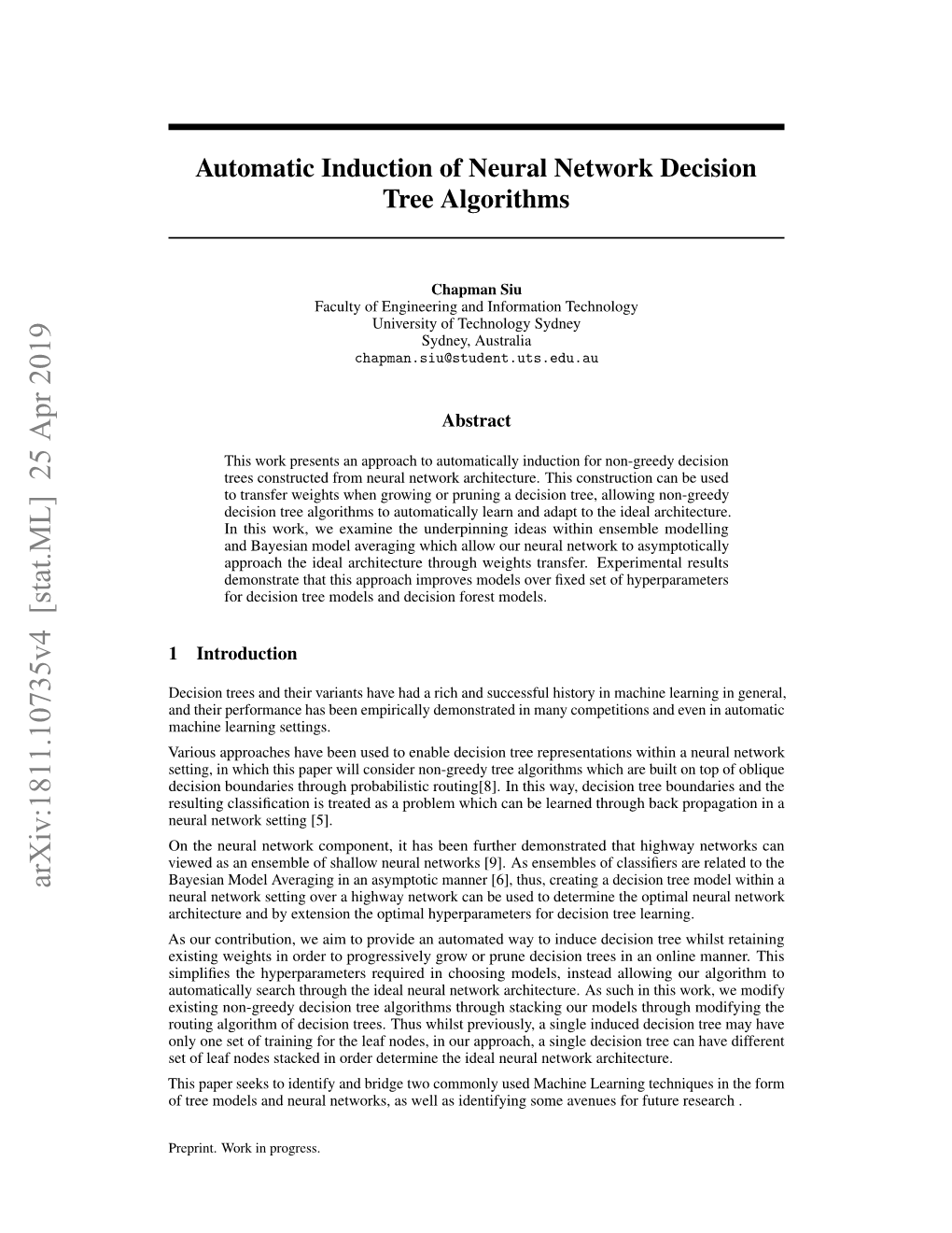 Automatic Induction of Neural Network Decision Tree Algorithms