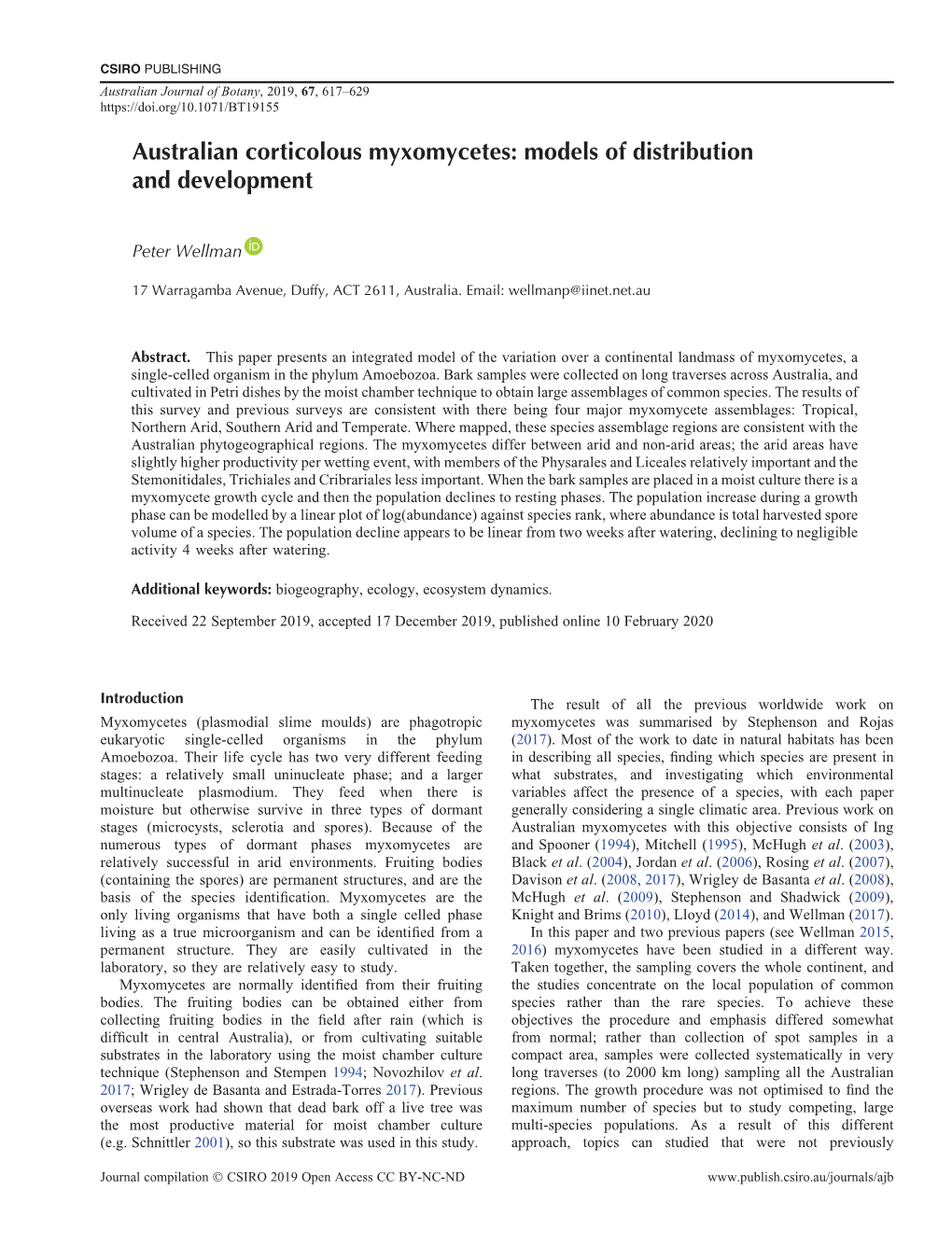 Australian Corticolous Myxomycetes: Models of Distribution and Development