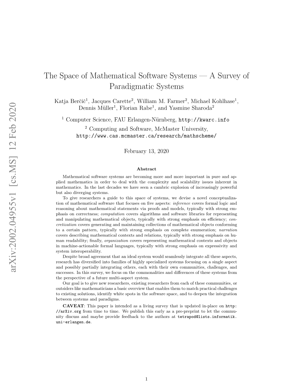 The Space of Mathematical Software Systems--A Survey of Paradigmatic