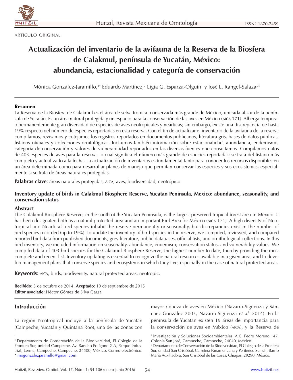 Actualización Del Inventario De La Avifauna De La