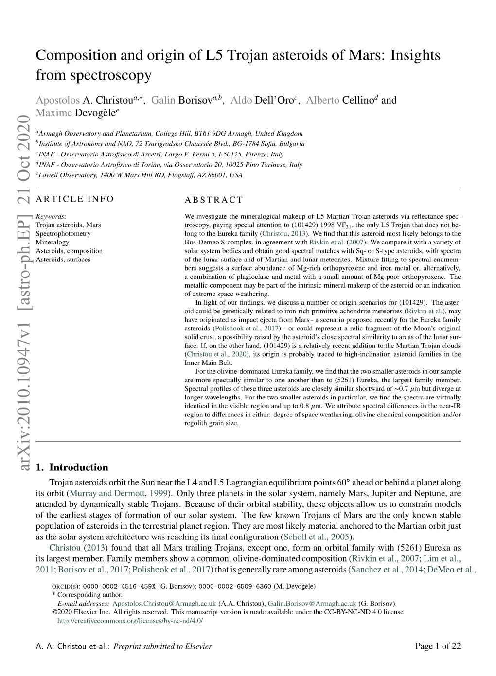 Composition and Origin of L5 Trojan Asteroids of Mars