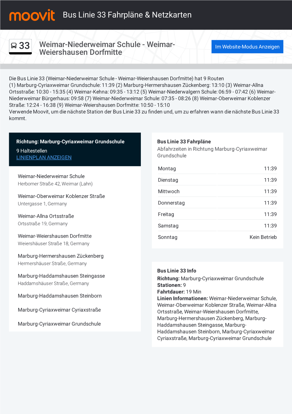 Bus Linie 33 Fahrpläne & Karten