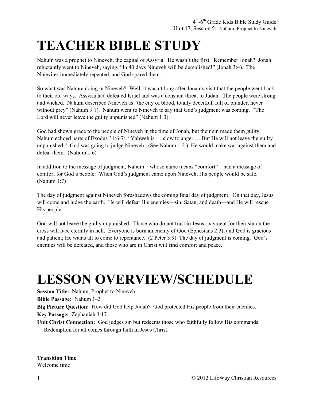 Teacher Bible Study Lesson Overview