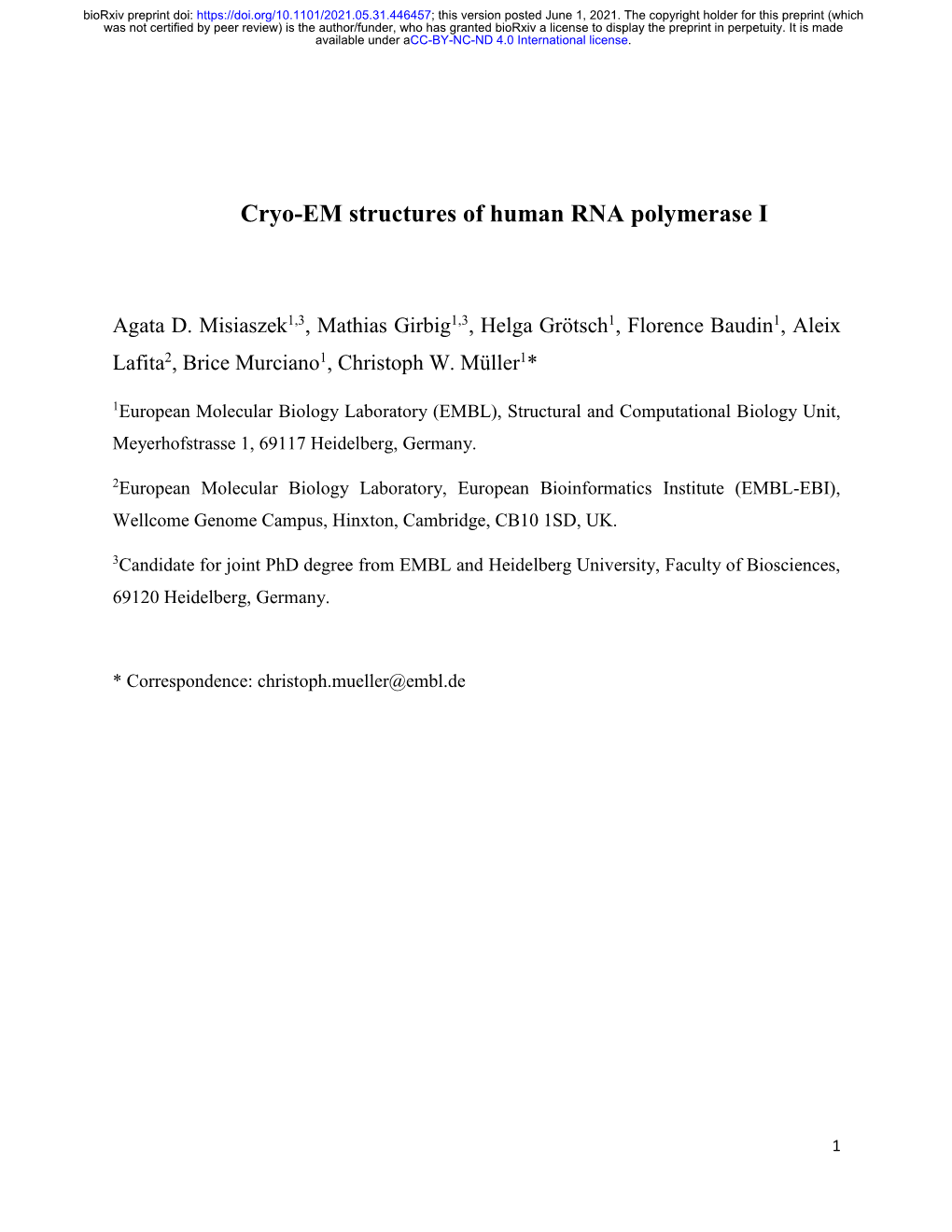 Cryo-EM Structures of Human RNA Polymerase I