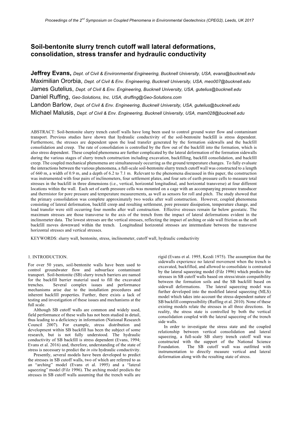 Soil-Bentonite Slurry Trench Cutoff Lateral Deformations