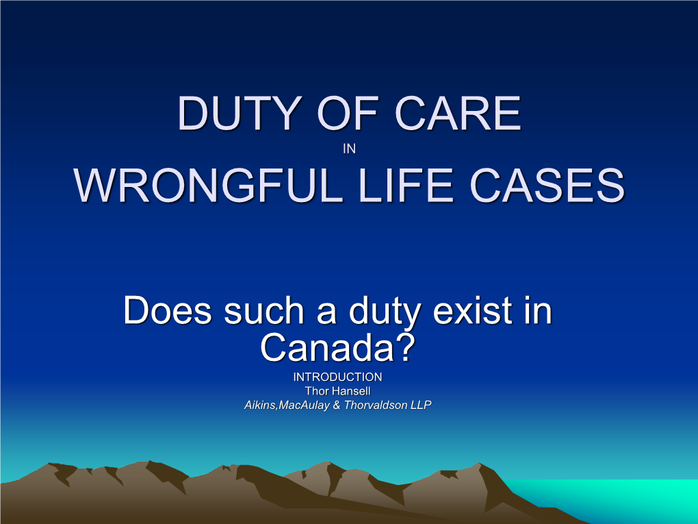 Duty of Care Wrongful Life Cases