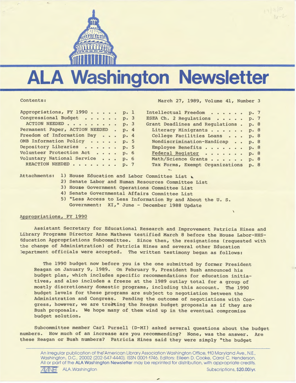 ALA Washington Newsletter