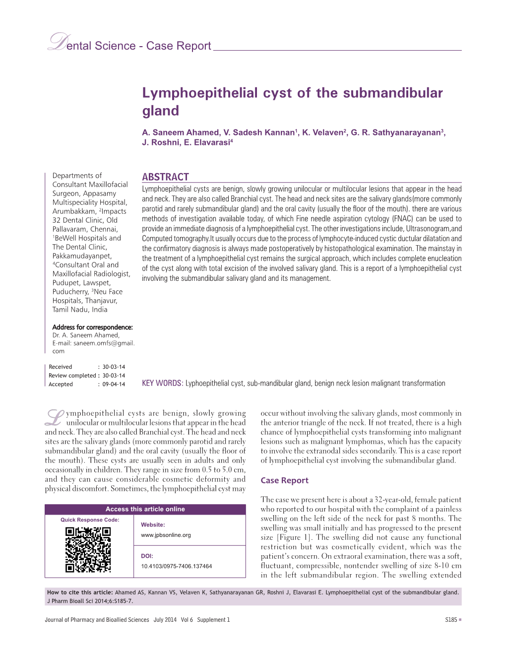 Lymphoepithelial Cyst of the Submandibular Gland