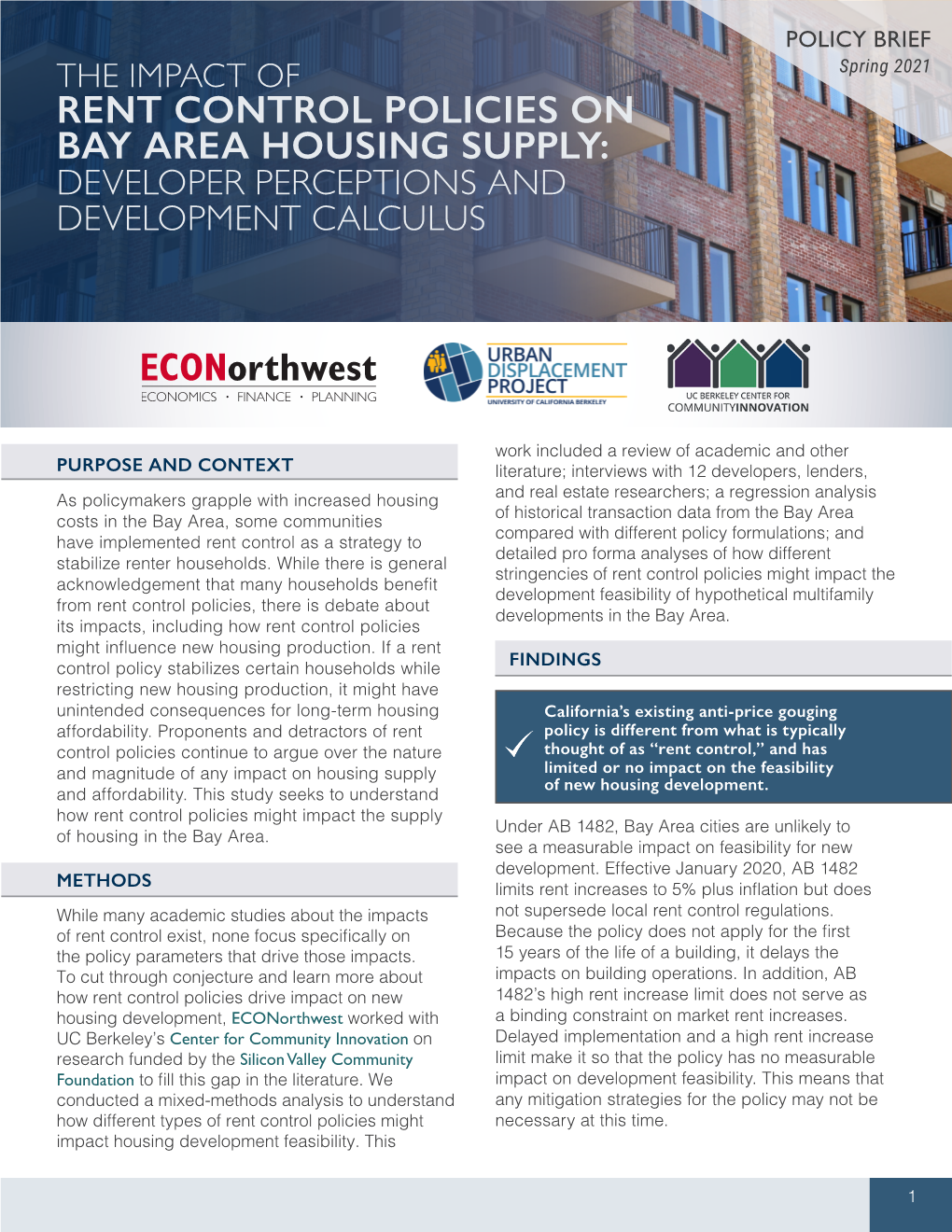 The Impact of Rent Control Policies on Bay Area Housing Supply: Developer Perceptions and Development Calculus