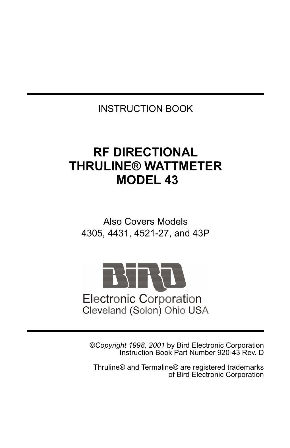 RF Directional Thruline Wattmeter Model 43