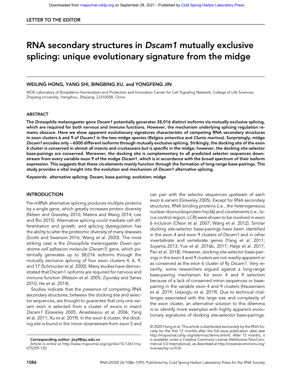 RNA Secondary Structures in Dscam1 Mutually Exclusive Splicing: Unique Evolutionary Signature from the Midge