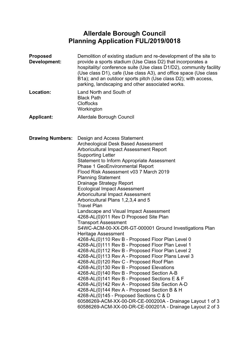 Allerdale Borough Council Planning Application FUL/2019/0018