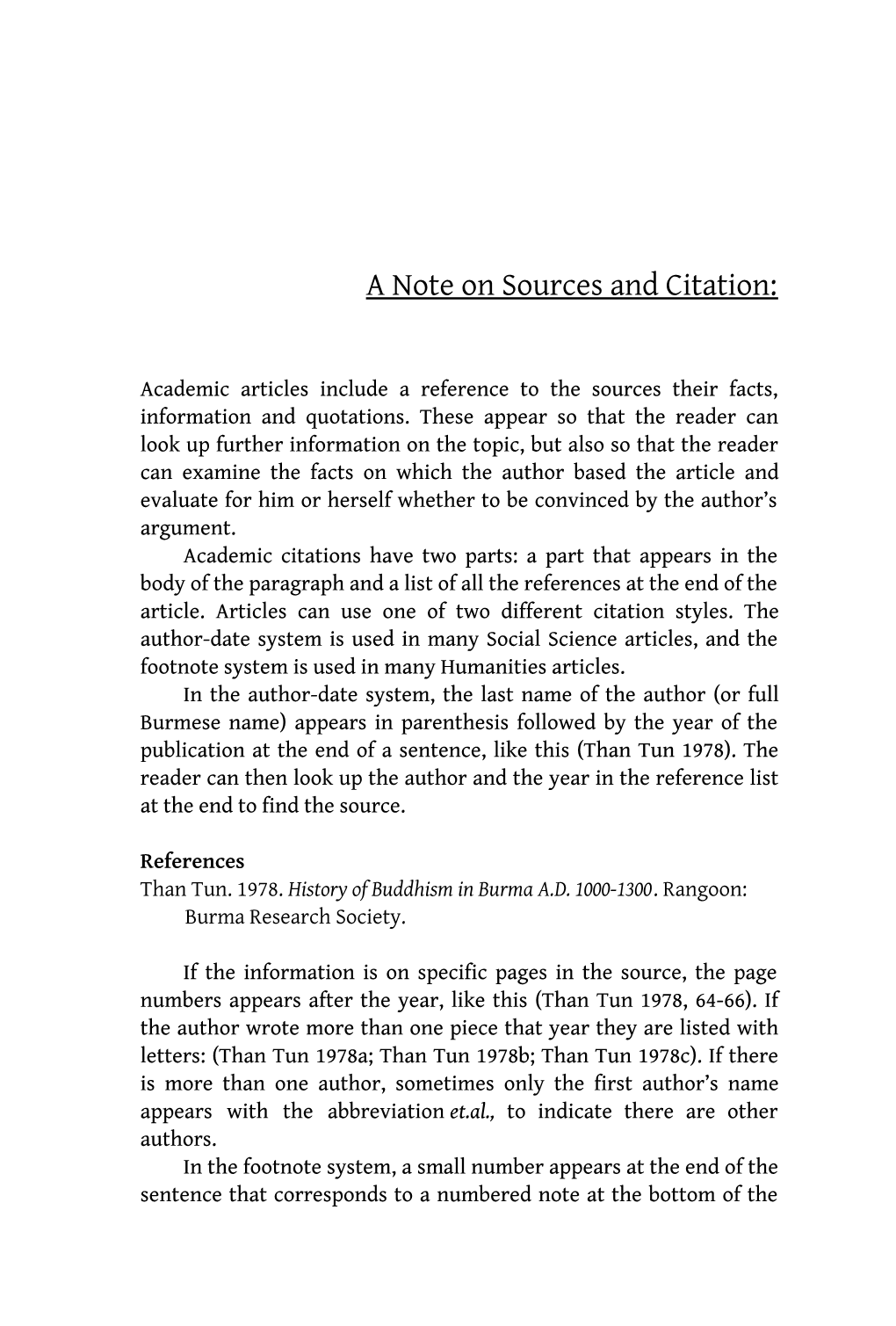 A Note on Sources and Citation