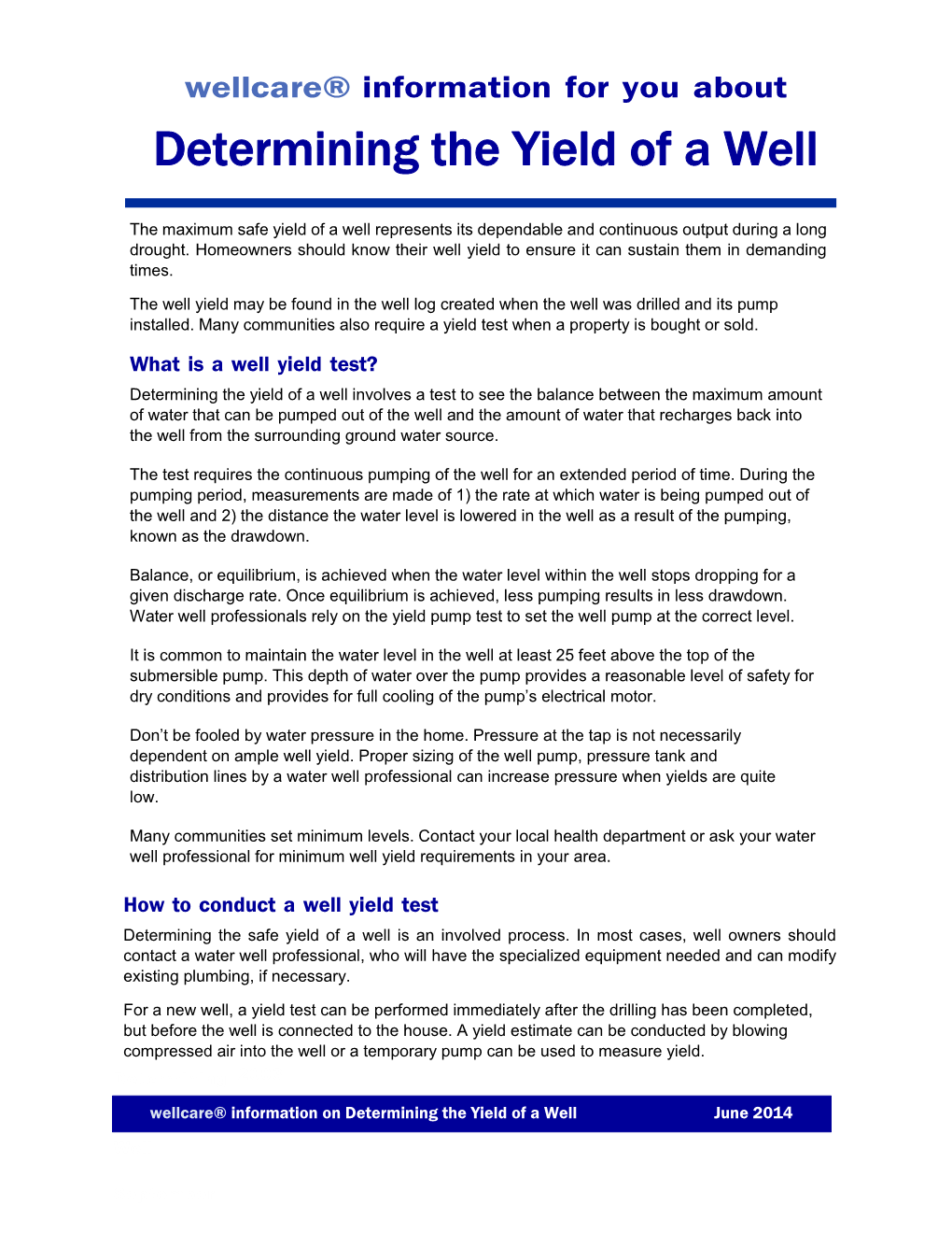 Determining the Yield of a Well