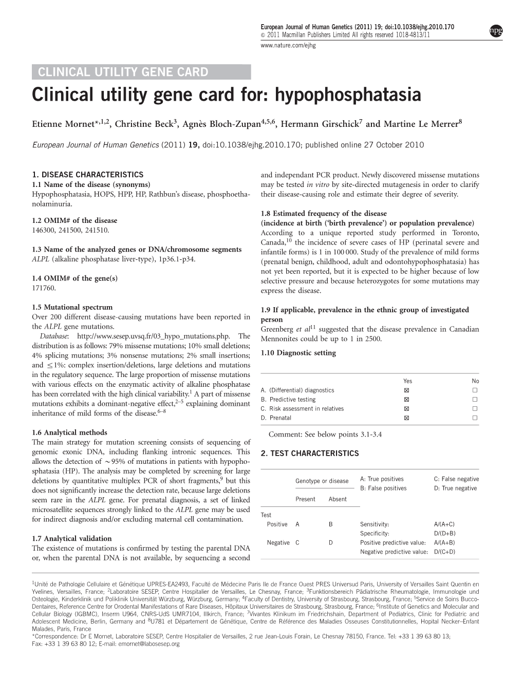 Clinical Utility Gene Card For: Hypophosphatasia