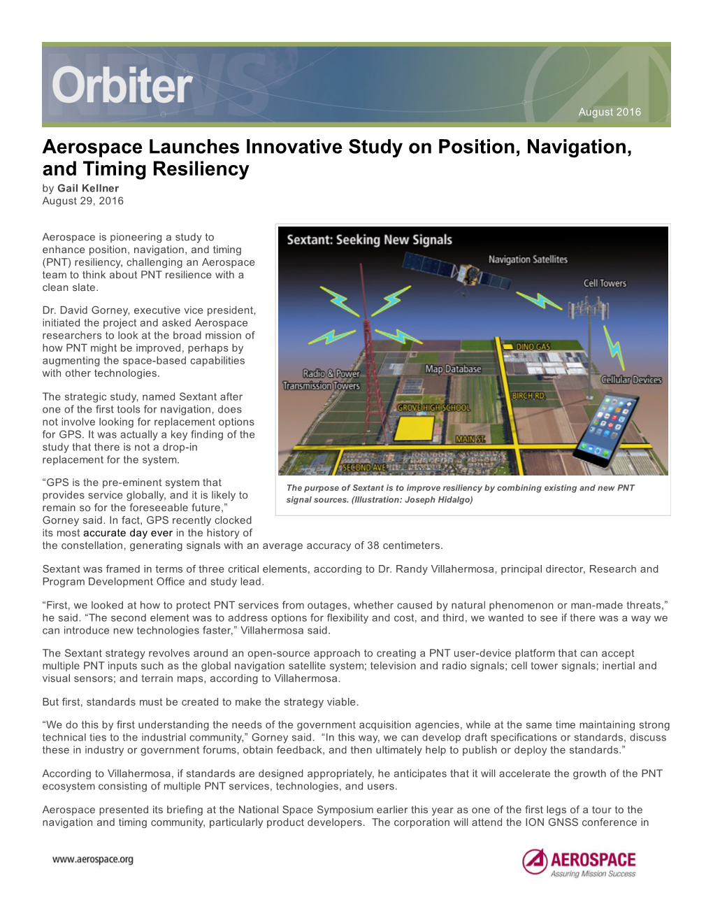 Aerospace Launches Innovative Study on Position, Navigation, and Timing Resiliency by Gail Kellner August 29, 2016