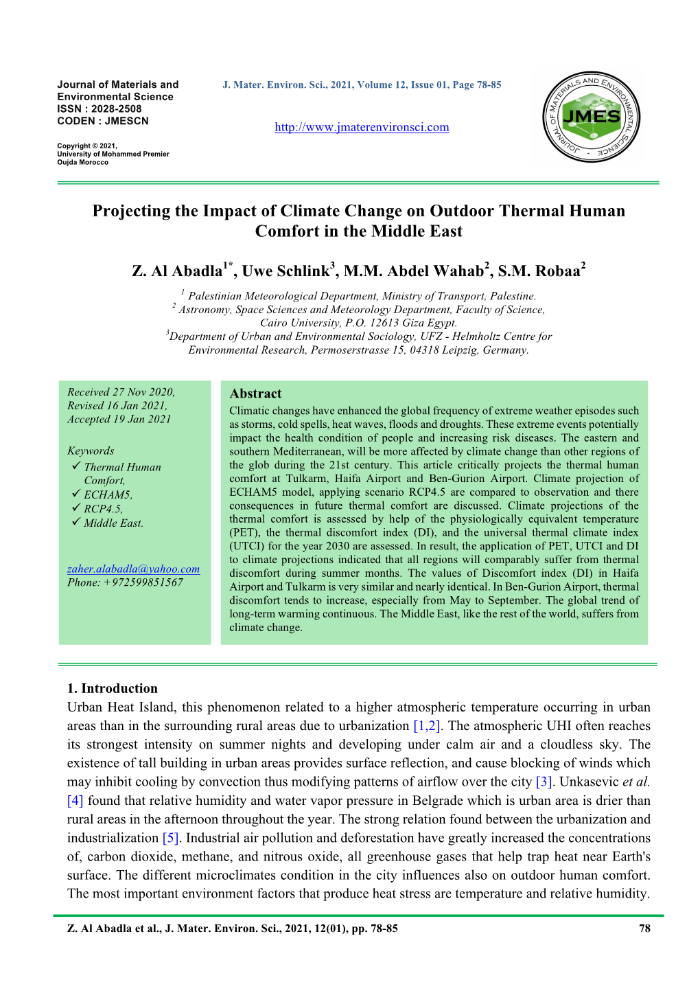Projecting the Impact of Climate Change on Outdoor Thermal Human Comfort in the Middle East