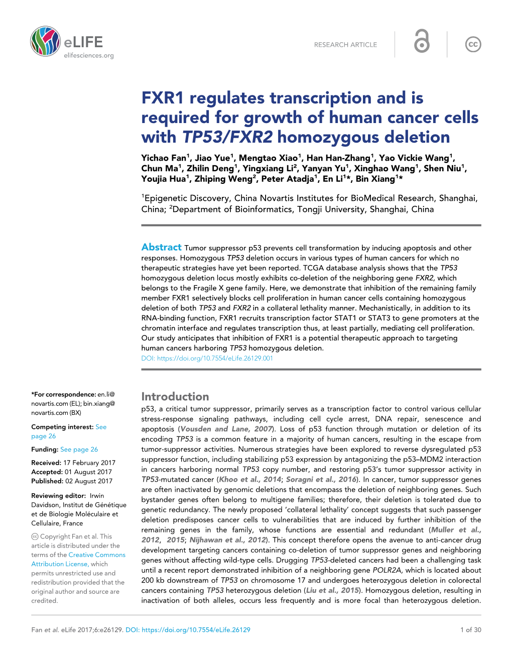 FXR1 Regulates Transcription and Is Required for Growth of Human