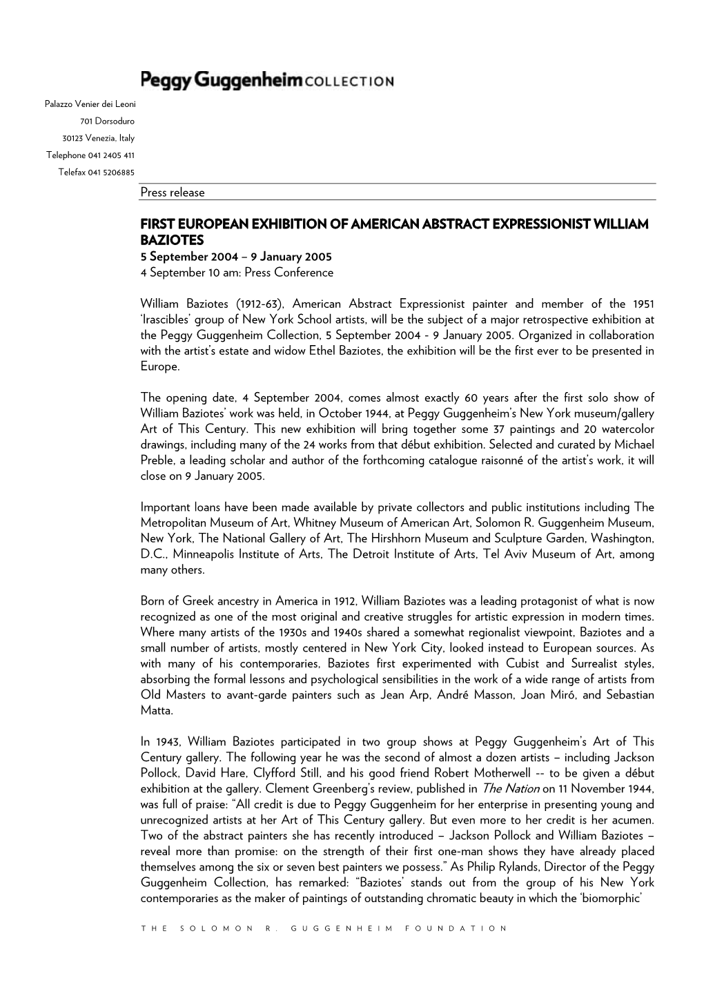 Press Release FIRST EUROPEAN