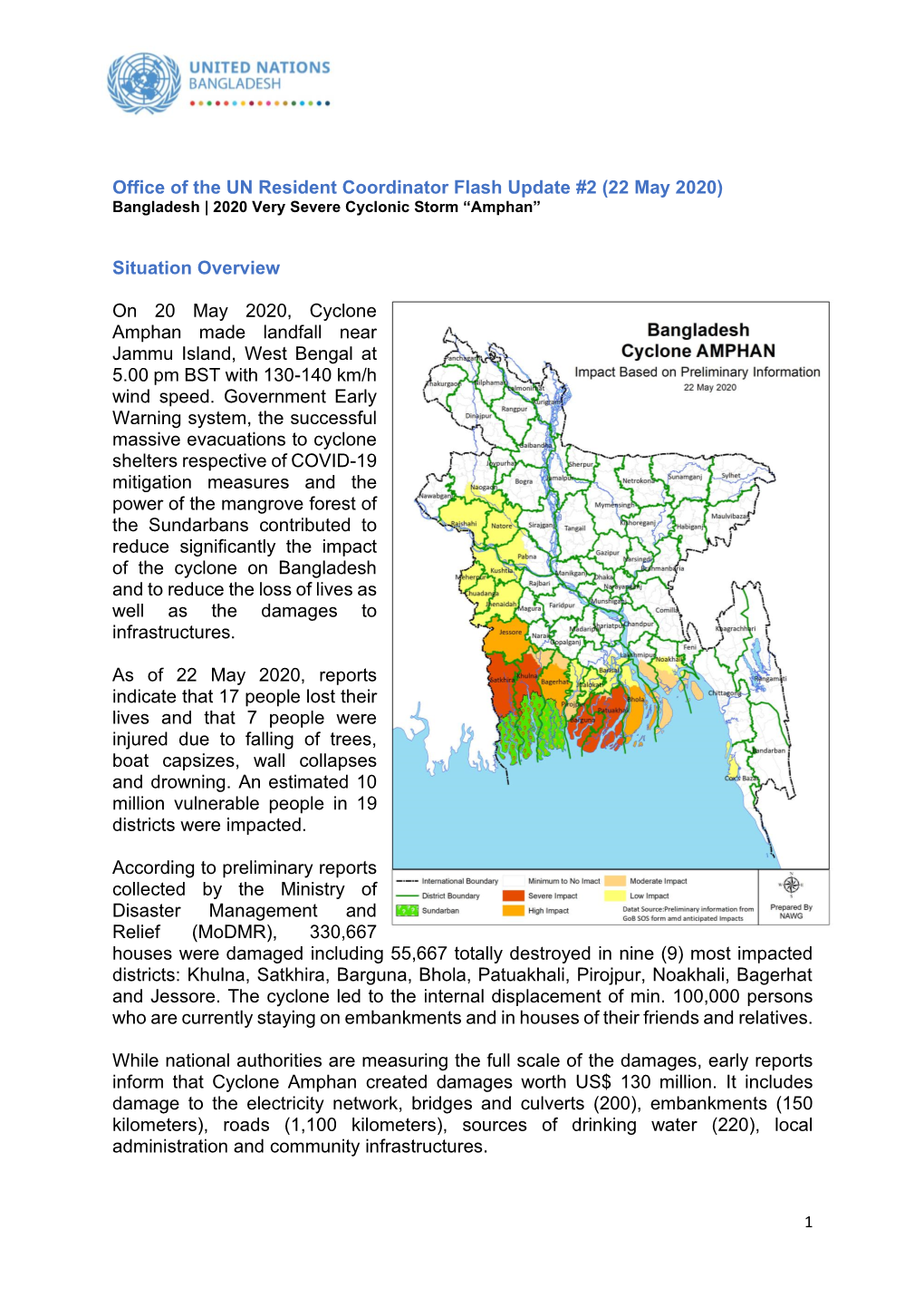 Office of the UN Resident Coordinator Flash Update #2 (22 May 2020) Bangladesh | 2020 Very Severe Cyclonic Storm “Amphan”