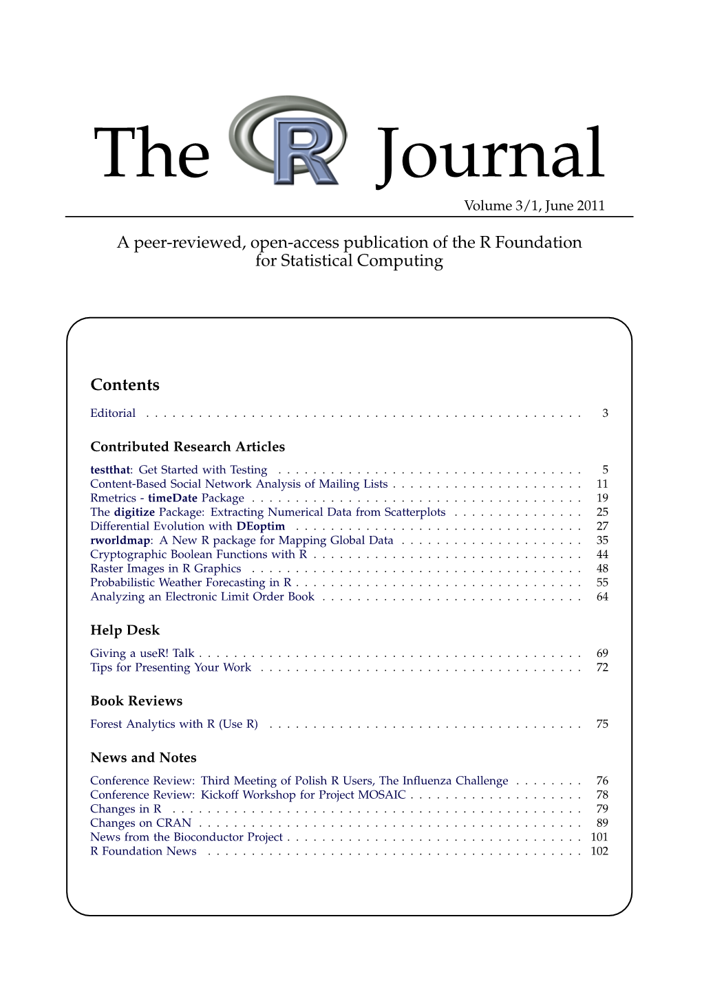 The R Journal Volume 3/1, June 2011